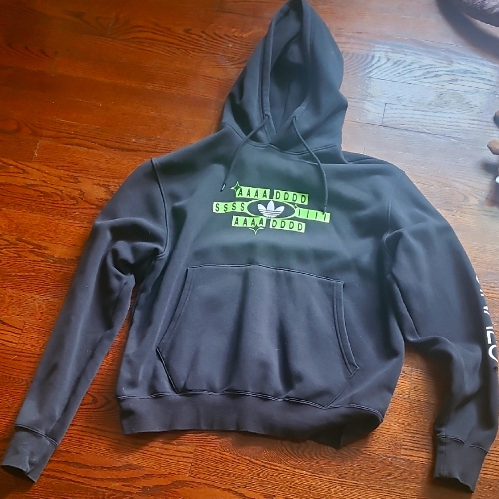 Black Adidas Hoodie with Green Graphic